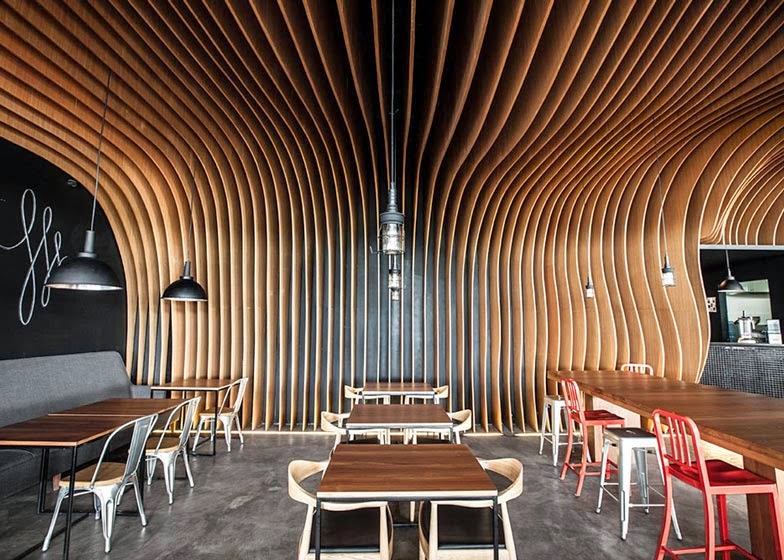 wavy slats structure wall cafe wavy slats structure wall cafe