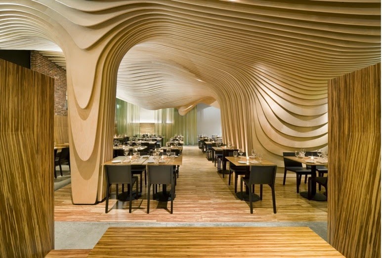 wavy slats structure wall restaurant wavy slats structure wall restaurant