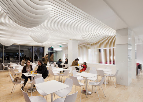 white wavy slats structure wall cafe white wavy slats structure wall cafe