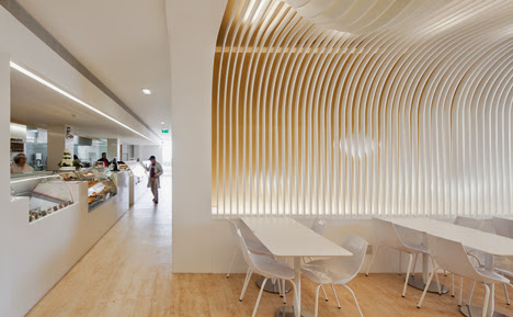 white wavy slats structure wall cafe white wavy slats structure wall cafe