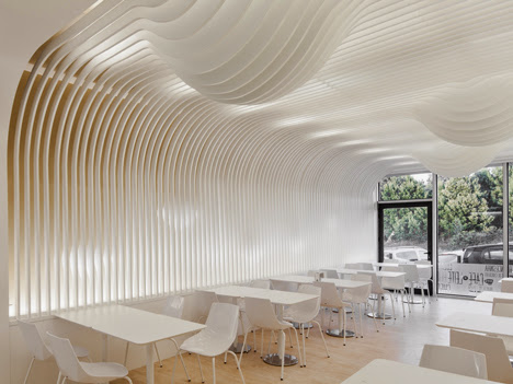 white wavy slats structure wall cafe white wavy slats structure wall cafe