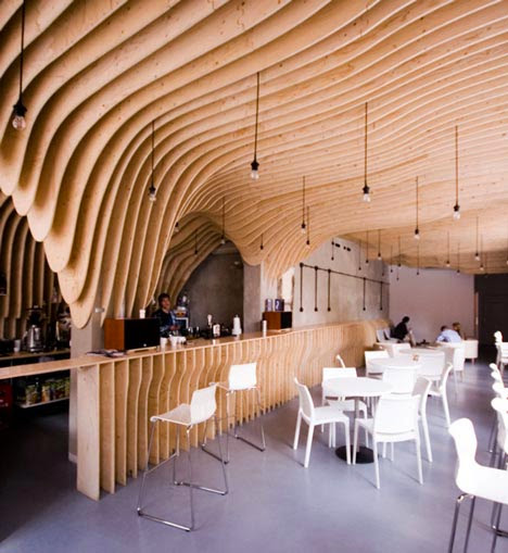 wavy slats structure wall cafe wavy slats structure wall cafe