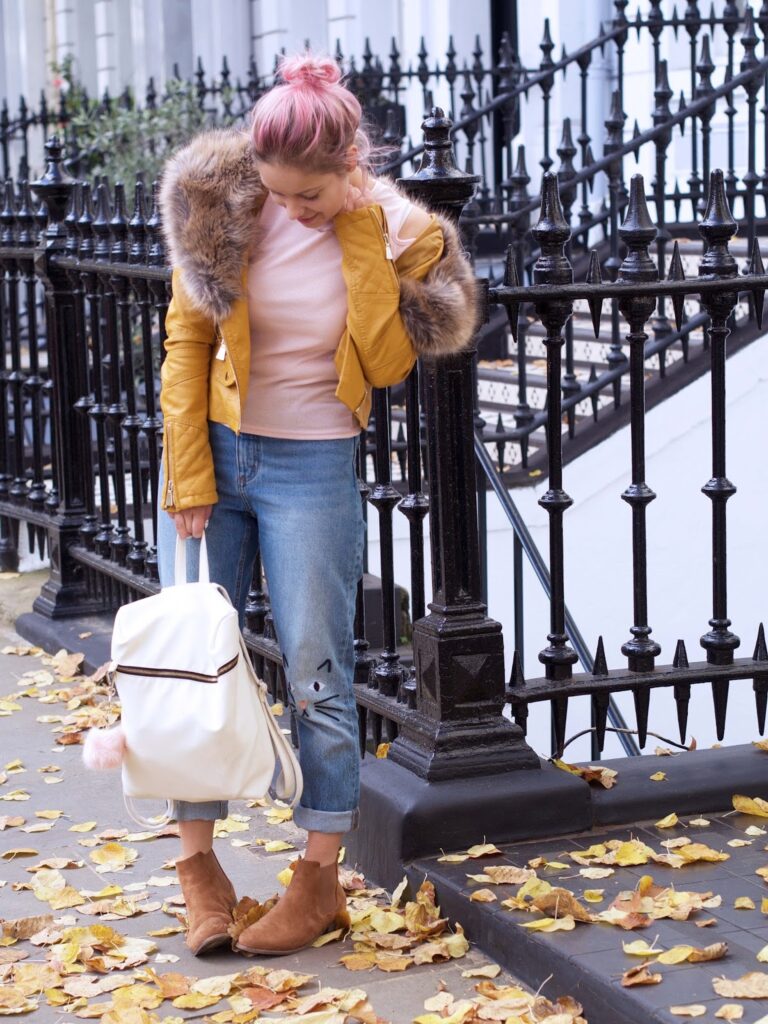 pink hair and camel jacket pink hair and camel jacket