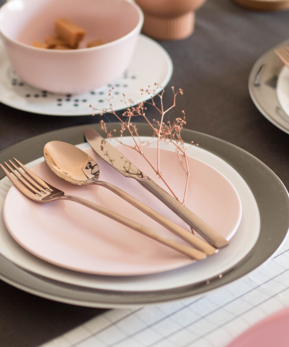 black rose gold and pink tabletop